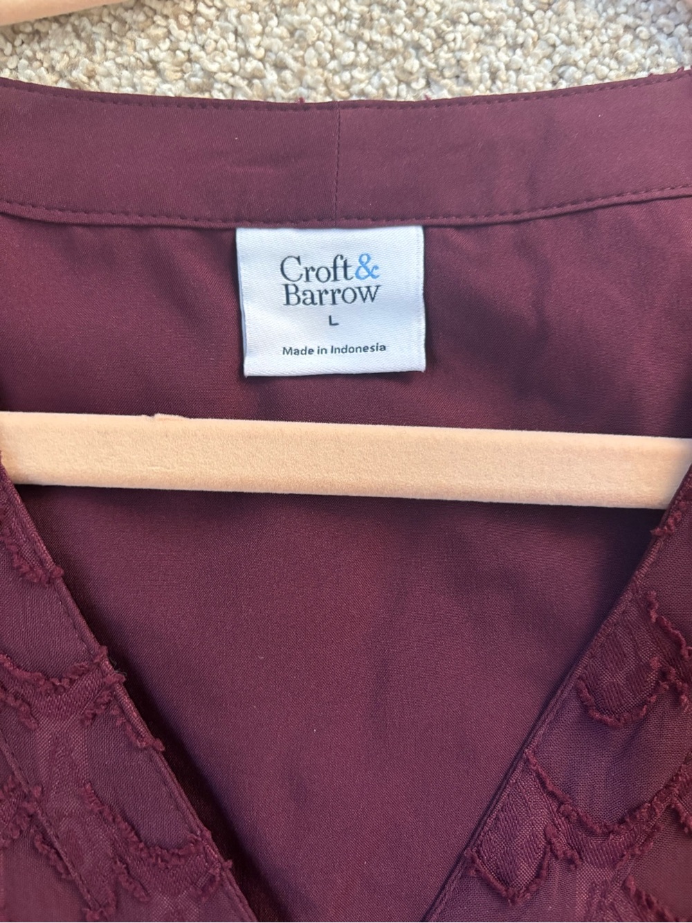 Croft & Barrow  Burgundy Plum Lace V-Neck Blouse - Picture 5 of 6